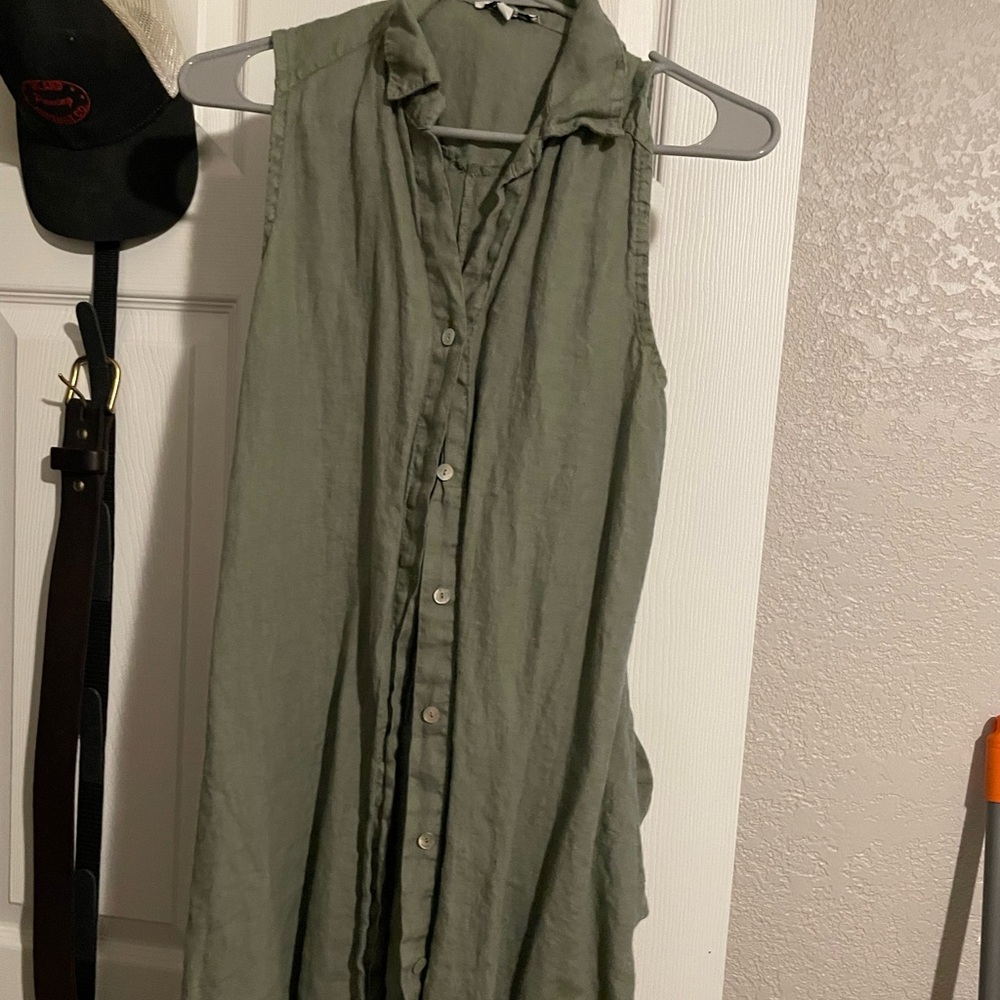 Rosemarine 100% Linen Dress Button Down Sage Green 100% Linen w/ Pockets